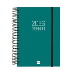 Finocam Opaque Agenda de Espiral - Anual 2026 - Tapa Ligera - Cierre con Goma Elastica - Formato E10 - 175x29x212mm - 1 Dia por Pagina - Color Verde