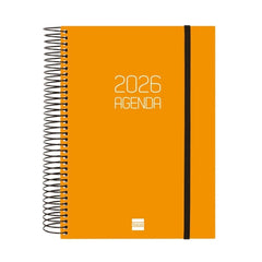 Finocam Opaque Agenda de Espiral - Anual 2026 - Tapa Ligera - Cierre con Goma Elastica - Formato E10 - 175x29x212mm - 1 Dia por Pagina - Color Naranja