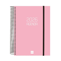 Finocam Opaque Agenda de Espiral - Anual 2026 - Tapa Ligera - Cierre con Goma Elastica - Formato E10 - 175x29x212mm - 1 Dia por Pagina - Color Rosa