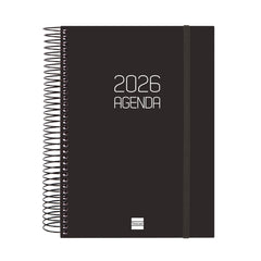 Finocam Opaque Agenda de Espiral - Anual 2026 - Tapa Ligera - Cierre con Goma Elastica - Formato E10 - 175x29x212mm - 1 Dia por Pagina - Color Negro