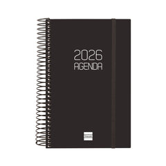 Finocam Opaque Agenda de Espiral en Catalan - Anual 2026 - Tapa Ligera - Cierre con Goma Elastica - Formato E5 - 135x24x181mm - 1 Dia por Pagina - Color Negro