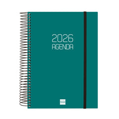 Finocam Opaque Agenda de Espiral en Catalan - Anual 2026 - Tapa Ligera - Cierre con Goma Elastica - Formato E10 - 175x29x212mm - 1 Dia por Pagina - Color Verde