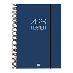 Finocam Opaque Agenda de Espiral en Catalan - Anual 2026 - Tapa Ligera - Cierre con Goma Elastica - Formato E40 - 230x29x297mm - 1 Dia por Pagina - Color Azul