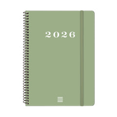 Finocam My Agenda de Espiral - Anual 2026 - Tapa Dura Antirayaduras - Formato E10 - 171x9x212mm - Semana Vista Horizontal - Color Verde