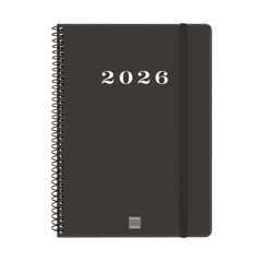 Finocam My Agenda de Espiral - Anual 2026 - Tapa Dura Antirayaduras - Formato E10 - 171x9x212mm - Semana Vista Horizontal - Color Negro