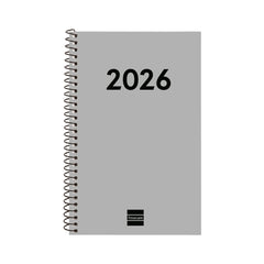 Finocam Espiral Recambio Anual 2026 para Agendas Duo en Catalan - Anual 2026 - Formato E5 - 125x14x181mm - Semana Vista Horizontal - Color Gris Claro