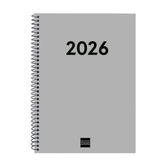 Finocam Espiral Recambio Anual 2026 para Agendas Duo - Anual 2026 - Formato E10 - 162x14x212mm - Semana Vista Horizontal - Color Gris Claro