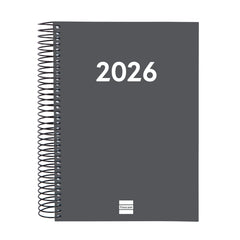 Finocam Espiral Recambio Anual 2026 para Agendas Duo - Anual 2026 - Formato E10 - 175x29x212mm - 1 Dia por Pagina - Color Gris Oscuro