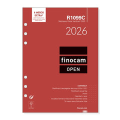 Finocam R1099C Recambio Anual 2026 para Agendas Open 2026 en Catalan - Formato 1000 - 155x7x215mm - Semana Vista en Vertical - Color Blanco