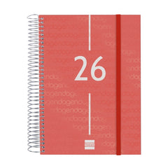 Finocam Year Agenda de Espiral - Anual 2026 - Tapa Ligera - Formato E10 - 175x29x212mm - 1 Dia por Pagina - Color Rojo