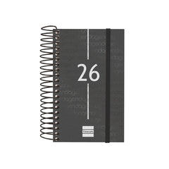 Finocam Year Agenda de Espiral en Catalan - Anual 2026 - Tapa Ligera - Formato E3 - 95x24x127mm - 1 Dia por Pagina - Color Negro