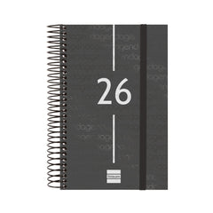 Finocam Year Agenda de Espiral en Catalan - Anual 2026 - Tapa Ligera - Formato E5 - 135x24x181mm - 1 Dia por Pagina - Color Negro