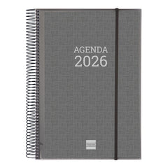 Finocam Basics Agenda - Anual 2026 - con Espiral - Personalizable - Formato E40 - 230x29x297mm - 1 Dia por Pagina - Color Gris
