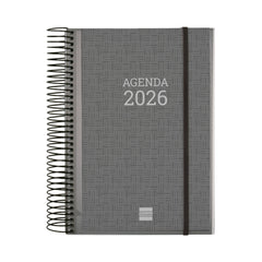 Finocam Basics Agenda en Catalan - Anual 2026 - con Espiral - Personalizable - Formato E10 - 175x29x212mm - 1 Dia por Pagina - Color Gris