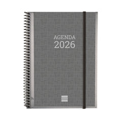Finocam Basics Agenda en Catalan - Anual 2026 - con Espiral - Personalizable - Formato E10 - 162x14x212mm - Semana Vista Horizontal - Color Gris