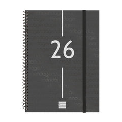 Finocam Year Agenda de Espiral - Tapa Ligera - Formato E10 - 162x14x212mm - Semana Vista en Vertical - Color Negro