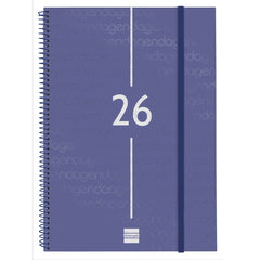 Finocam Year Agenda de Espiral - Anual 2026 - Tapa Ligera - Formato E40 - 217x14x297mm - Semana Vista en Vertical - Color Azul