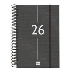 Finocam Year Agenda de Espiral - Anual 2026 - Tapa Ligera - Formato E11 - 175x29x242mm - 1 Dia por Pagina - Color Negro