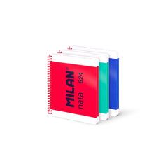 Milan Nata 624 Pack 3 Cuadernos A5 con Espiral - Cuadriculado - 80 Hojas de 95Gr - Tapa Dura - Colores Surtidos