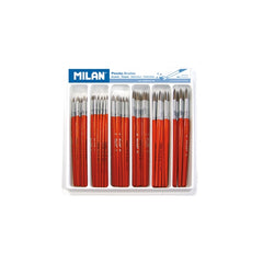 Milan 101 Pack de 120 Pinceles Escolares Redondos - Bandeja - Formatos Surtidos - Color Marron