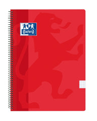 Oxford School Classic Cuaderno Espiral Tamaño Folio Cuadricula 4x4mm - 80 Hojas - Tapa de Plastico - Color Rojo