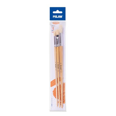 Milan 512 Pack de 3 Pinceles para Oleo - Formatos Surtidos - Incluye 1 Pincel Serie 522 Numero 8 - Color Madera Claro