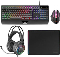 Mars Gaming MCP124PRO Combo Pack Gaming 4en1 - Teclado Hibrido H-Mech - Disposicion Francesa AZERTY FR - Raton 3200dpi - Alfombrilla Nanotextil - Color Negro
