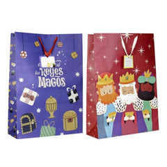 Bismark Bolsa de Papel Reyes Magos Jumbo - Medidas 40x70x18cm - Tarjeta Colgante - 2 DiseÃ±os Diferentes Aleatorios