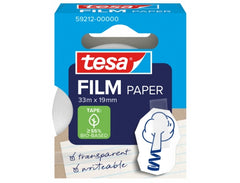 Tesa Paper Pack de 1 Cinta Adhesiva de Papel 19mm x 33 Metros - Casi Invisible en Superficies de Color Claro - Se puede Cortar con la Mano y Escribir sobre ella - Papel Certificado FSCÂ®