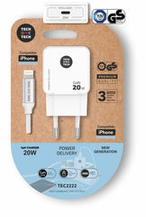 TechOneTech Cargador de Pared UltrarrÃ¡pido GaN 20w Blanco + Cable Apple