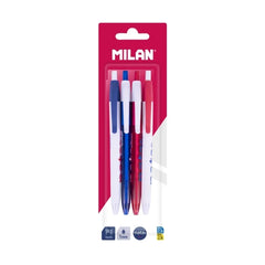Milan P1 NataÂ® 624 Pack con 4 Boligrafos de Bola Retractiles - Punta Redonda 1mm - Tinta Color Azul - Cuerpos de Colores Surtidos