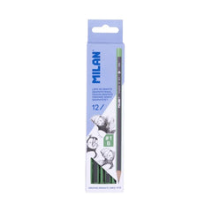 Milan Pack de 12 Lapices de Grafito Triangulares - Mina B #1 de 2mm - Resistente a la Rotura - Para Escritura y Dibujo