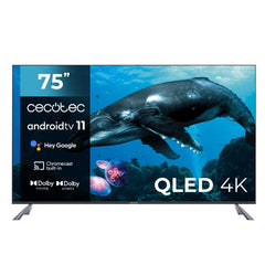 Cecotec V2 series VQU20075S Televisor Smart TV sin Marco de 75" QLED con Resolucion 4K UHD - Sistema Dolby - Procesador 4 Nucleos - Android TV 11 - HDMI 2.1 48Gbps - Chromecast Integrado - Color Negro