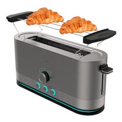 Cecotec ShineandToast Extra Tostadora de Ranura Larga - Potencia de 1050W - Aviso Luminoso - Ranura Ancha hasta 3.8cm - Acabado en Acero Inoxidable - Calienta Panecillos - 7 Niveles de Tostado