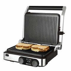 Cecotec Rock'nGrill Dual Parrilla Electrica - 2000W - Antiadherente - Apertura 180Âº - Placas Desmontables - Pantalla LED - Bandeja Recogegrasas - Acero Inoxidable