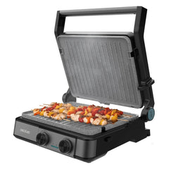 Cecotec Rock'nGrill 2200 Dual Parrilla Electrica - 2200W - Apertura 180Âº - Placas Antiadherentes Desmontables - Placas Reversibles - Control de Temperatura Regulable - Color Negro