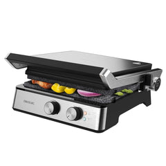 Cecotec Rock'nGrill Blaze Parrilla Electrica - Potencia de 2400W - Revestimiento Antiadherente - Apertura 180Âº - Temperatura Regulable - Bandeja Recogegrasas - 29x23cm - Acero Inoxidable