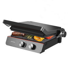 Cecotec Rock'nGrill Blaze Neon Parrilla Electrica - 2200W - Antiadherente - Apertura 180Âº - Luz Indicadora de Temperatura - Placas Desmontables - Temperatura Regulable - 29x23cm - Color Negro