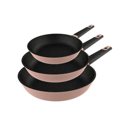 Cecotec Polka Experience Gravity Pack de 3 Sartenes de 18, 22 y 26cm - Aluminio Fundido - Teflon Antiadherente - Apto Lavavajillas - Compatible con Induccion - Fondo de 5mm de Espesor - Color Rosa Pastel
