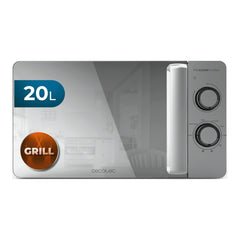 Cecotec Proclean 3160 Flatbed Mirror Microondas sin Plato - Potencia de 700W - Capacidad 20L - Grill 800W - Revestimiento Ceramico - Puerta de Espejo - Temporizador 30min - Acero Inoxidable
