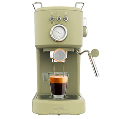 Cecotec Power Espresso 20 Retro Green Cafetera Espresso - 1100W - 20Bar - Vaporizador Orientable - Doble Salida de Cafe - Deposito 1.25L Extraible - Calienta Tazas - Manometro de Presion - Color Menta
