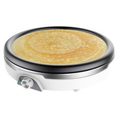 Cecotec Fun Crepestone XL Inox Crepera - 1350W - Acero Inoxidable - 38cm de Diametro - Antiadherente - Placa Extraible - Temperatura Regulable - Espatula y Rodillo - 38.5x37.5x10.3cm - Color Blanco