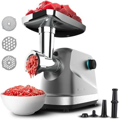 Cecotec Crusher 1400 Steel Picadora de Carne Electrica - Potencia de 1360W - Accesorios Surtidos - Compacto y Manejable - Sistema de Seguridad - Facil Limpieza - Base Antideslizante - Acero Inoxidable