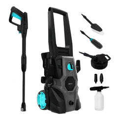 Cecotec HydroBoost 1600 Car and Garden Hidrolimpiadora - 1400W - Presion 135bar - Caudal 468l/h - Botella de Jabon - Bomba de Aluminio - Facil Transporte - Accesorios Surtidos - Color Negro y Azul