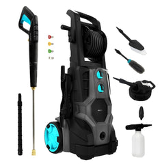 Cecotec HydroBoost 3200 TotalClean Hidrolimpiadora - 3200W - Presion 225bar - Caudal 540l/h - Accesorios Surtidos - Bomba Aluminio - Facil Transporte - Botella de Jabon - Color Negro y Azul