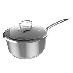 Cecotec Polka Classy Cazo de 16cm de Diametro - Acero Inoxidable 18/10 - Capacidad de 1.3L - Antiadherente - Compatible con Induccion - Tapa de Cristal Templado - Mango Remachado - Horno hasta 230Â°C