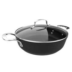 Cecotec Polka Fantasy Olla de 28cm de Diametro - Aluminio Forjado - Antiadherente - Compatible con Induccion - Tapa de Cristal Templado - Asas de Acero Inoxidable - Capacidad de 4.1L - Color Negro