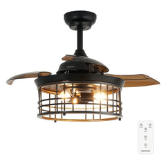 Cecotec EnergySilence Aero 3600 Invisible Metallic Style Ventilador de Techo con 3 Aspas y Luz - 25W - Aspas Retractiles - Diametro de 36" - Modo Invierno - Temporizador - Color Negro