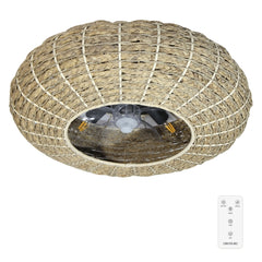 Cecotec EnergySilence LampAero 650 Natural Wicker Ventilador de Techo con 5 Aspas y Luz - 20W - Tulipa de Yute - Lampara con 3 Tonos - Temporizador - 3 Velocidades - Modo Invierno - Color Madera Claro