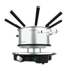 Cecotec Fun GourmetFondue Advance Fondue Electrica - 1500W - Acero Inoxidable - Termostato - Capacidad de 1.7L - 8 Tenedores - Olla Antiadherente - Apta para Lavavajillas - Tapa Antisalpicaduras